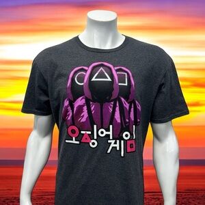 Netflix Squid Game Gray Pink Masked Guards Graphic Adult T-Shirt Tee Size XL